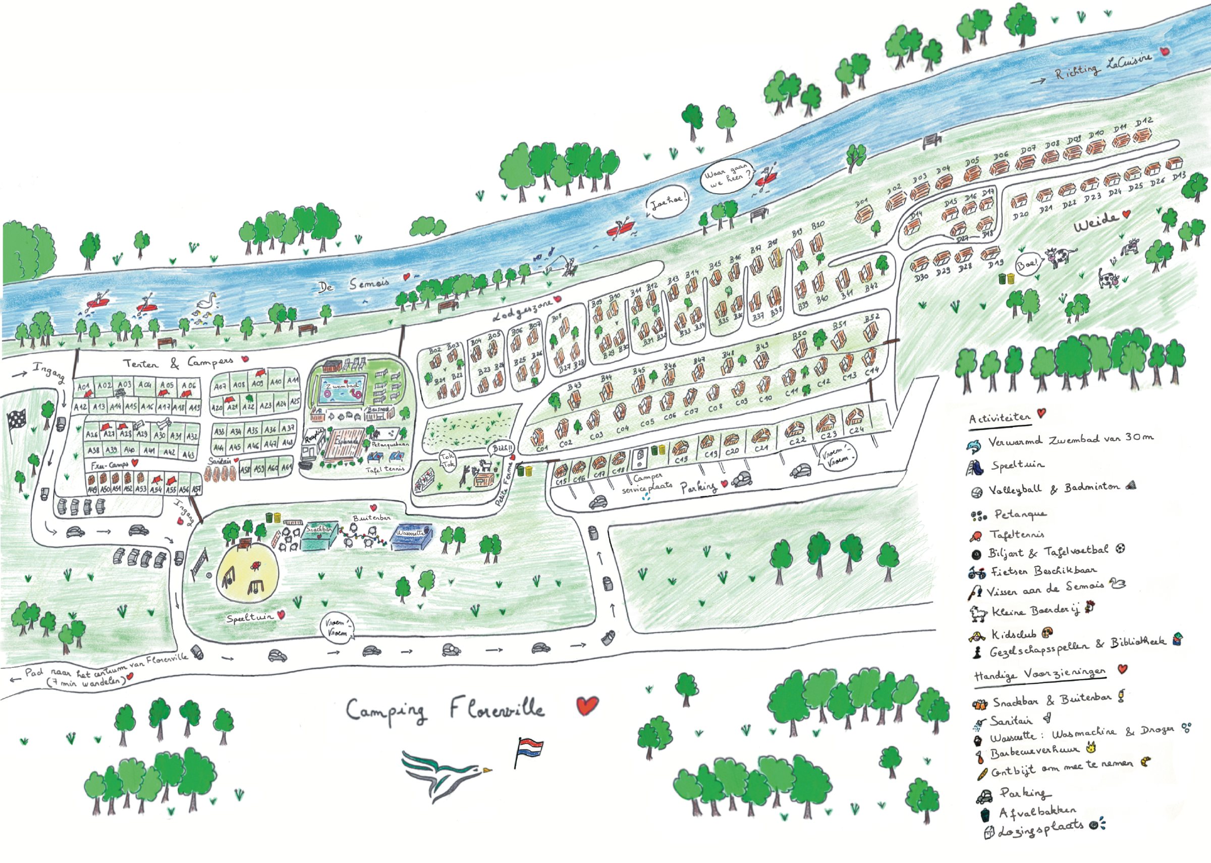 Geïllustreerde plattegrond van Camping Le Florenville